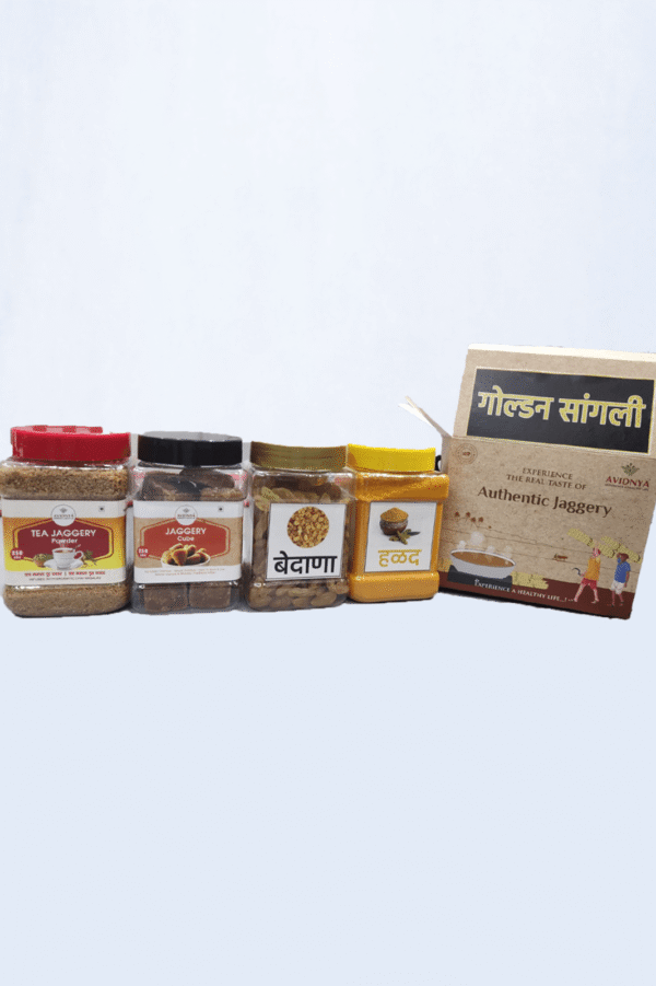 Tea Jaggery + Regular Jaggery + Turmeric + Raisins (Sangli Golden City)